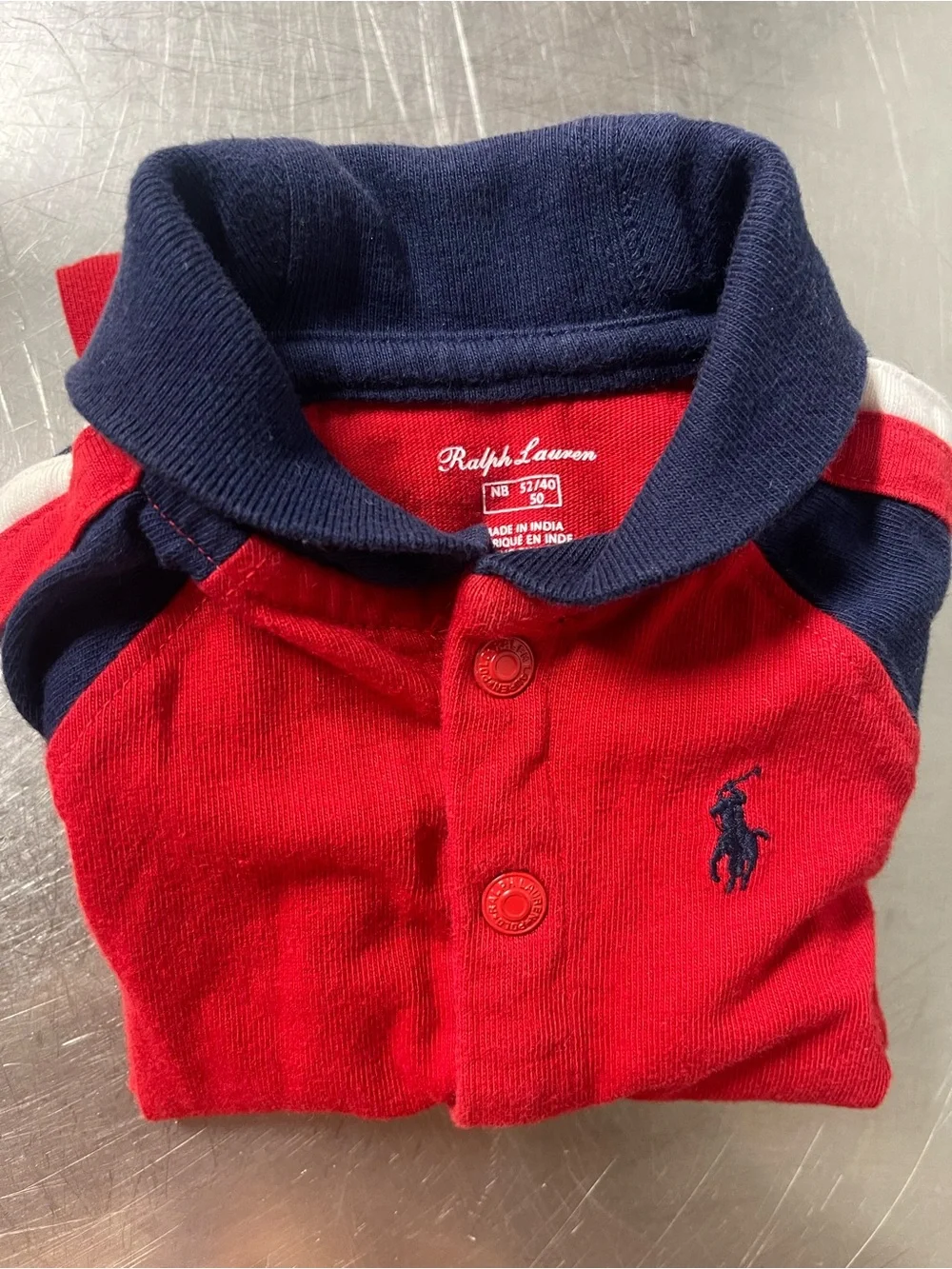 Ralph Lauren Red, Navy & White Baby Footed One-Piece